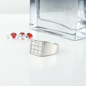 yunnique <b>Titanium</b> Steel <b>Ring</b> With White Gemstones Pave Setting Geometric Shape Women's Fashion Jewelry Gift - Product Image 4
