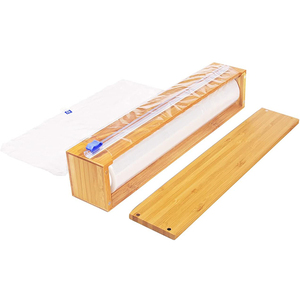 Sturdy and Reusable Bamboo Wood Plastic <strong>Cling</strong> Wrap <strong>Dispenser</strong> With Slide Cutter Also for 12 Inch Aluminum Foil - Product Image 3