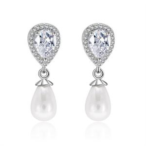 RAKOL EP516 Simole Cubic Zirconia Mujer Zircon Gota de agua Pendientes de perlas Boda - Product Image 1