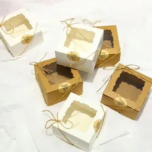 10/20 pezzi di carta Kraft finestra aperta scatola regalo torta di cottura tazza bomboniera scatole di imballaggio caramelle con adesivo corda decorazione festa di nozze