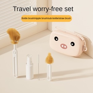 Spazzola per bottiglie in silicone con scatola portaoggetti per un comodo trasporto in viaggio; spazzola per cannucce e spazzola per tazze con scolapiatti - Product Image 3