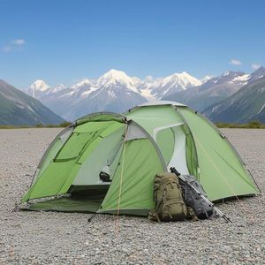 All-Season Unisex Double-Layer Family Camping <b>Tent</b> 1-Bedroom 1-Living Room Side Door Manual Folding Rainproof Silver Coated - Product Image 1