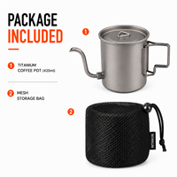 Cafetière en titane de 420 ml, bouilloire à café pour le camping, bouilloire ultralégère pour le café et le thé en plein air, avec bec verseur détachable