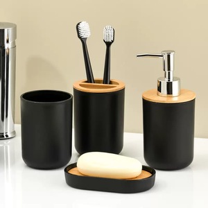 Stoples Bambu Hitam Matte Berukir Klasik dengan Tutup/Nampan Bambu Finishing Putih untuk Meja Kamar Mandi - Multifungsi Portabel - Product Image 1