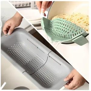 Popular Colander Set 2 Pieces Multi-função Extensível Pot Strainer Clip em Silicone Drain Basket para Kitchen Sink Colanders