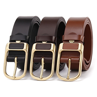 Sabuk Kulit Sapi Full Grain Pria dengan Gesper Pin Berukir Sabuk Kulit Asli