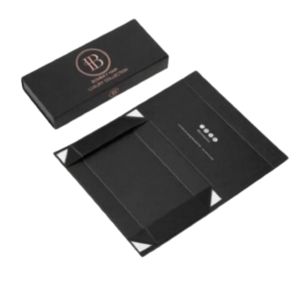 Black Rigid Paperboard Box Rectangle Shape Magnetic Closure Handle Eco-Friendly <b>Waterproof</b> Hot Stamping Logo Cosmetic Packaging - Product Image 1