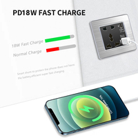 UK 13A Interrupteur électrique mural en acier inoxydable Prise USB Type-c 18W Prise de charge rapide Prise universelle 5 broches Interrupteur d'éclairage mural