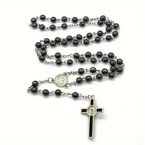 Gioielli Religiosi <span class=keywords><strong>Collana</strong></span> <span class=keywords><strong>Rosario</strong></span> Cattolico con Perline in Ematite Nera da 6mm per Donna - Product Image 1