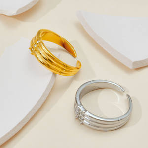 แหวนเปิดสแตนเลสชุบทอง 18K สไตล์มินิมอล วินเทจ ประดับเพชรซิคอนเล็ก 3 เม็ด เครื่องประดับแฟชั่นอเนกประสงค์สำหรับผู้หญิง - Product Image 3