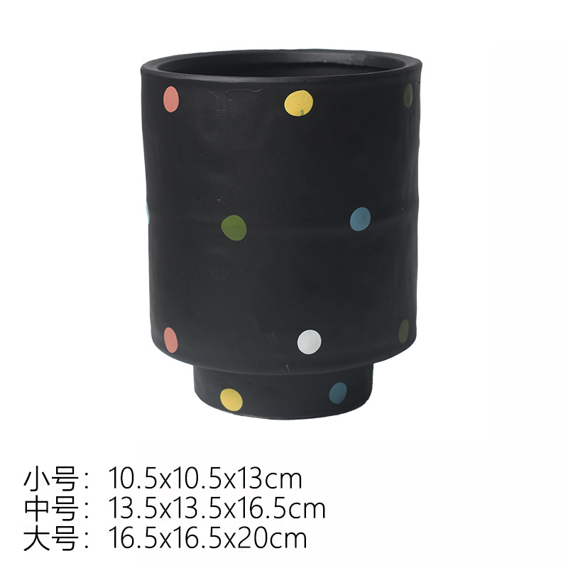 Ak099 high flower pot black wave dot-no tray