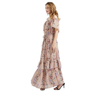 VESTIDOS CASUALES AL POR MAYOR PARA MUJER, VESTIDO <span class=keywords><strong>MAXI</strong></span> DE PRIMAVERA VERANO, VESTIDOS DE GAZA CON ESTAMPADO FLORAL - Product Image 3