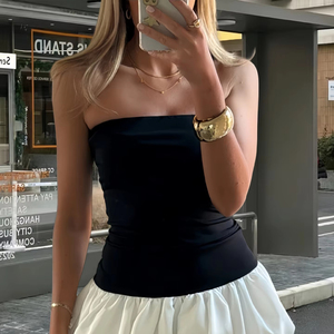 Mini vestido sexy sin tirantes nuevo verano Color sólido Puff Bubble Vestido corto vestido de fiesta con hombros descubiertos para cóctel Streetwear - Product Image 1