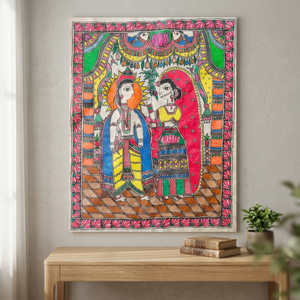 Peinture sur toile Madhubani culturelle du Bihar - Décoration murale artisanale 3D complète en art populaire 2500 - Product Image 6