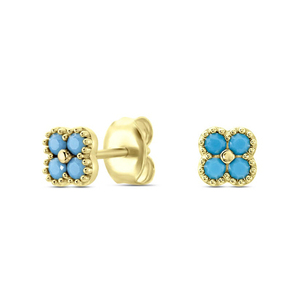 Boucles d'oreilles clous CANNER S925 en argent sterling simple, motif fleur à quatre pétales, zircon 5A et turquoise, plaqué or 18 carats, bijoux pour fille - Product Image 1