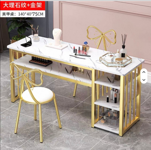 Tables de manucure modernes et luxueuses pour salon de beauté, bureau de bar à ongles en bois massif avec verre pour ateliers - Product Image 6