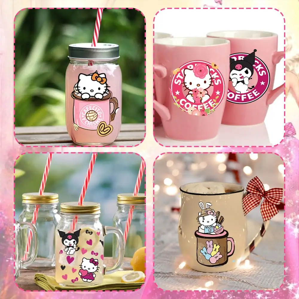 benutzerdefinierte uv Dtf Glas Dose Wickeln Übertragung niedliche cartoon Kawaii Valentinstag hello katze Kätzchen 16oz uv dtf becher wickeln