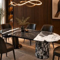 Table ovale en marbre naturel blanc-noir 100*250, colonnes romaines, personnalisable par le fabricant, moderne, pour salle à manger/appartement/bureau