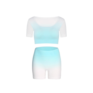 ชุดออกกำลังกายแขนสั้นสองชิ้นสำหรับผู้หญิง - ชุดฟิตเนสสำหรับวิ่งกระชับระบายอากาศได้ดี - Product Image 2
