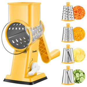 Râpe à fromage manuelle rotative, <span class=keywords><strong>mandoline</strong></span> de cuisine, coupe-légumes, trancheuse, 3 lames en acier inoxydable, coupe grossière et fine, compatible lave-vaisselle, en métal - Product Image 1