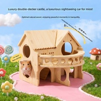 Villa Hamster Kayu Solid Dua Lantai dengan Balkon, Tempat Persembunyian, Tangga Panjat, Tempat Observasi, Grosir