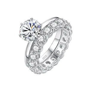 CZCITY 2ct VVS Moissanite Diamond Dubbele Ring Set S925 Sterling Zilveren Verlovingsring voor Vrouwen Bruids Moissanite Ringen Sieraden