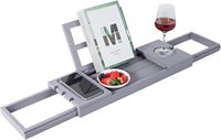 Plateau de bain en bambou noir, table de bain réglable pour baignoire, organisateur de salle de bain avec support pour livre, tablette, verre à vin, tasse, serviette
