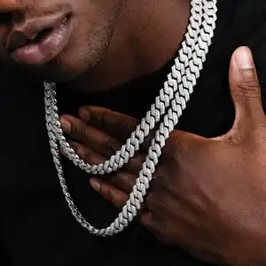 Icy 14mm 12mm Miami Cuban Chain Necklace Iced Out Cubic Zirconia Chain 14k Gold Plated Hip Hop Men's Prong Cuban Link Chain