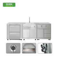 Dapur luar ruangan profesional dengan meja persegi Modular baja tahan karat lengkap dan kabinet termasuk meja Panel kayu wastafel