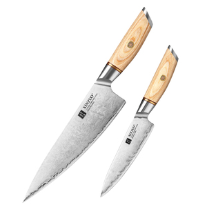 2PCS Coin arrondi Nouveau Design Ensemble de <span class=keywords><strong>Couteaux</strong></span> de Chef <span class=keywords><strong>3</strong></span> couches Composite <span class=keywords><strong>Couteaux</strong></span> de <span class=keywords><strong>Cuisine</strong></span> en Acier Inoxydable avec Manche en Bois Pakka - Product Image 2