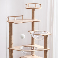 Arbre à chat moderne en carton, multi-niveaux, avec capsule spatiale, lit transparent, condo, griffoir, balles suspendues, grande villa