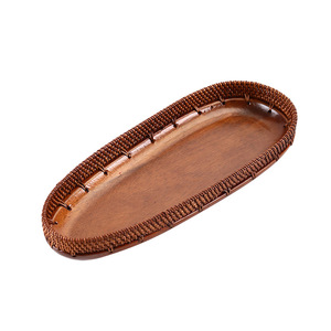 Japanese Style Handmade Rattan Lacquered Black Walnut Fruit Plate Oval Multifunctional Dessert <b>Tray</b> Storage <b>Tray</b> Desktop <b>Tea</b> - Product Image 5