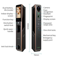 Kunci Pintar WiFi Tuya dengan Baterai Ganda Daya Tahan Lama, 3 Kamera, Biometrik Sidik Jari, Pengenal Telapak Tangan, Pengenal Wajah, Kata Sandi, Kartu