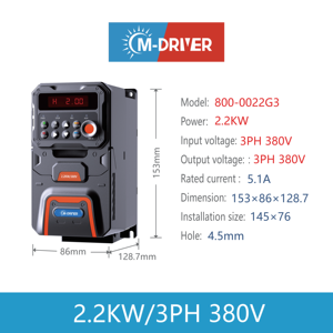 Variador de Frecuencia 2,2 kW 3 HP CE, Entrada/Salida Trifásica con Control Vectorial para Cinta/Compresor de Aire - Product Image 2