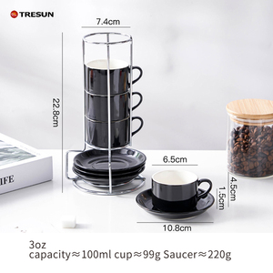 Juego de 4 Tazas de Café de Porcelana con Logotipo Personalizado, Tazas Apilables de 3, 5, 8 y 10 oz con Soporte Metálico para Capuchino, Latte, Americano y Té - Product Image 3