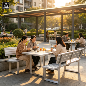 Smart Sports Camping Aluminum Dining <b>Tables</b> <b>Outdoor</b> Dining Park Setting Modern Metal Modern Aluminum <b>Table</b> With <b>Benches</b> AL-02 Al - Product Image 4