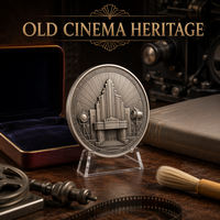 Pièce de monnaie commémorative personnalisée en métal, style Art Déco, avec relief 3D, thème Cinéma Ancien Héritage, avec boîte en velours de luxe, sans MOQ, vente en gros