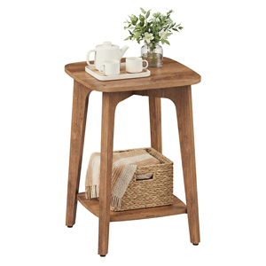 Table de chevet moderne carrée à 2 niveaux pour la collection MAEZO, pieds coniques, transitions courbes, <span class=keywords><strong>meuble</strong></span> de chambre en bois pour petits espaces - Product Image 1