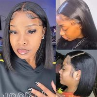 Perruque Courte Bob Lisse en Cheveux Humains, Densité 250, Perruque Frontale HD 13x6 en Dentelle, Perruque Courte 13x4 en Dentelle pour Femmes Noires