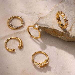 แหวนสแตนเลสราคาส่ง <span class=keywords><strong>ถูก</strong></span> กันน้ำ ไม่ก่อให้เกิดอาการแพ้ ดีไซน์มินิมอล รูปหัวใจ ประดับเพชรซิคอน แหวนวงเปิด ทรงหยดน้ำ วงกลม รูปทรงไม่สมมาตร - Product Image 2