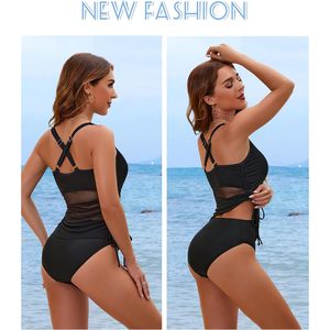 Traje de baño de una pieza para mujer con cuello en V, recortes, control de abdomen y tirantes ajustables - Product Image 6
