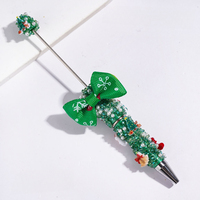 Lot de stylos faits main en tissu avec nœuds de Noël, perles de sucre, strass en cône, rouges et verts, pour cadeaux de Noël, bureau, écriture et artisanat