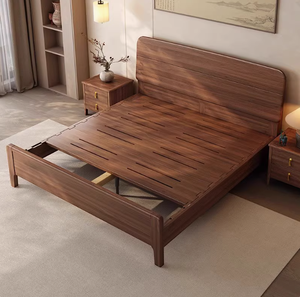 Lit king-size moderne et simple en bois de noyer massif, mobilier de luxe de haute qualité avec pieds en fer de style rétro français <span class=keywords><strong>nordique</strong></span>, gain de place - Product Image 1