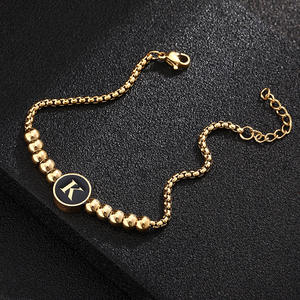 Meetyoo สร้อยข้อมือลูกปัดสแตนเลสออกแบบใหม่26ตัวอักษรชื่อ DIY สร้อยข้อมือผู้หญิงทันสมัยเครื่องประดับ PVD 18K ทอง - Product Image 4