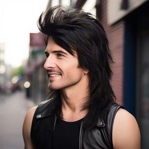 <span class=keywords><strong>Parrucche</strong></span> Mullet da Uomo alla Moda Europea e Americana, Nere Voluminose, Stile Retrò, in Fibra Sintetica Resistente alle Alte Temperature - Product Image 3