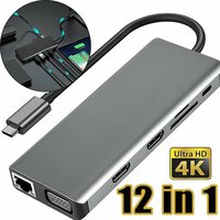 Station d'accueil pour ordinateur portable USB-C à triple écran, double moniteur avec Gigabyte Network 1000 Mbps, hub USB 3.0, hub USB-C 12 en 1