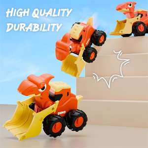 Jouet d'extérieur coulissant de <span class=keywords><strong>dessin</strong></span> <span class=keywords><strong>animé</strong></span> voiture pour enfants 4 pièces <span class=keywords><strong>Dino</strong></span> Press Go Construction camion de course pour les tout-petits - Product Image 5