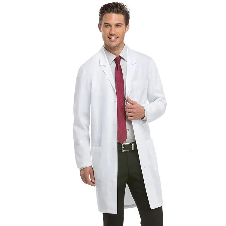 เสื้อโค้ทห้องแล็บใส่ได้ทั้งชายและหญิงเสื้อโค้ทสีขาวยูนิฟอร์มทางการแพทย์แบบมืออาชีพ