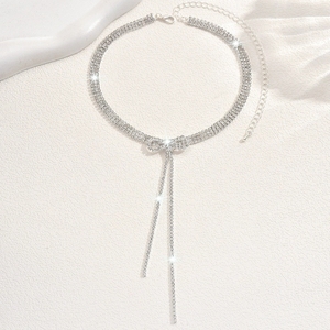 Collier de mode avec nœud, diamant et pompon, chaîne de clavicule - Product Image 4