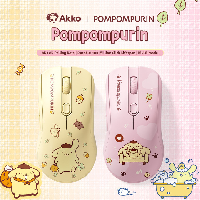 AKKO AG ONE 8K Gaming Mouse Pompompurin Ergonomically Design 8,000 Hz Polling Rate 8 Adjustable DPI Levels PAW3395 Right-Handed